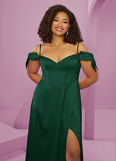 Barbie ♥ Azazie Brautjungfernkleider A-Linie Schulterfrei Stretch-Satin Kleid Dunkelgrün image13