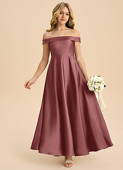 Azazie Sissy Junior Abito A-Line in Raso Elasticizzato a Spalla Scoperta Ametista image1