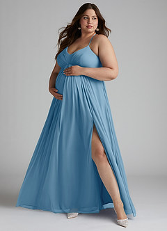 Azazie Annabelle Robes de demoiselle d'honneur de maternité Robe Trapèze Col V plissé Longueur ras du sol Maille image7