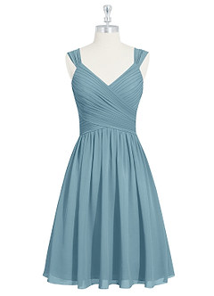 Azazie Angie Robes de demoiselle d'honneur Robe Trapèze en Mousseline de soie Corset Bleu Maussade image7