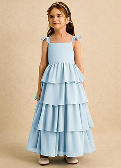 Azazie Boba Robe Demoiselle D'honneur Fillette Robe Trapèze en Mousseline de soie Col Carré Bleu Ciel image4