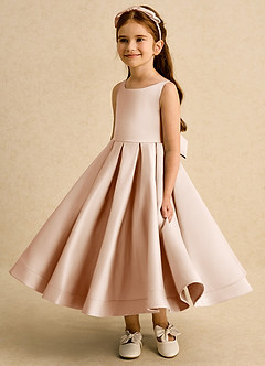 Azazie Babs Blumenmädchenkleider Ballkleid Plissee Matte Satin Kleid Englisches Rosa image5