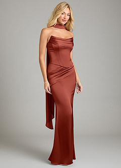 Azazie Sorrel Bridesmaid Dresses Terracotta Mermaid Strapless Stretch Satin Convertible Dress image8