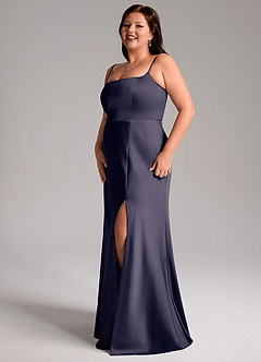 Azazie Lidia Jurken voor bruidsmeisjes Jurk van Stretch Satijn met Zeemeermin Zijsplit Stormachtig image4