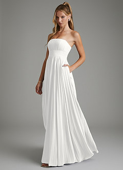 Azazie Ari Vestidos de damas de honor Vestido Blanco de Gasa de Línea A con Palabra de honor image3