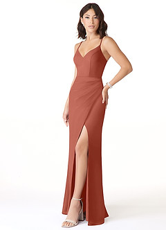 Azazie Leo Bridesmaid Dresses Clay Mermaid V-Neck Pleated Chiffon Dress image2