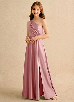 Azazie Puddles Girls Formal Flower Girl Klänningar Klänning A-Line i Stretch Satin One-shoulder image4