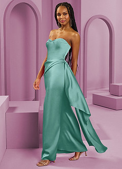 Barbie ♥ Azazie Vestidos de damas de honor Vestido de Aqua de Satén Elástico de Corte Recto Convertible con Sin tirantes image6