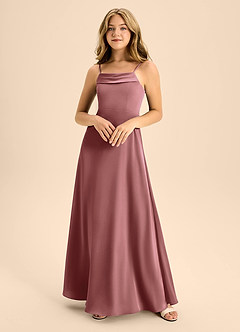 Azazie Anselie Junior Vestido de Amatista de Satén Elástico de Corte En A con Vestidos sin tirantes image3