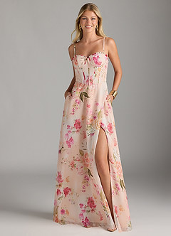 Azazie Holly Final Sale Green Fern Floral A-Line Ruched Chiffon Dress image3