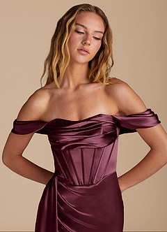 Azazie Amyra Bridesmaid Dresses Cabernet Mermaid Sweetheart Neckline Metallic Satin Convertible Dress image7