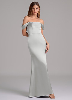 Azazie Miley 신부 들러리 드레스 인어 오프 더 숄더 스트레치 새틴 바닥 길이 드레스 image1