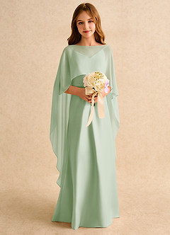 Azazie Fishie Junior Formal Blumenmädchenkleider A-Linie Matte Satin Kleid Staubiger Salbeigrün image3