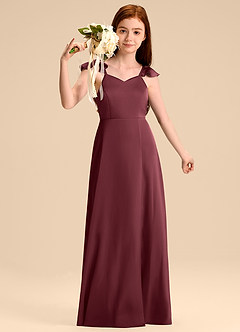 Azazie Everett Junior Jurk van Stretch Satijn met A-Lijn Boog Merlot image5