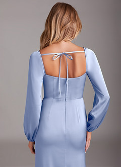 Azazie Charissa Bridesmaid Dresses Ice Sheath Long Sleeve Stretch Satin Dress image2