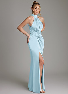 Azazie Gracelynn Bridesmaid Dresses Sky Blue Sheath Pleated Stretch Satin Dress image7