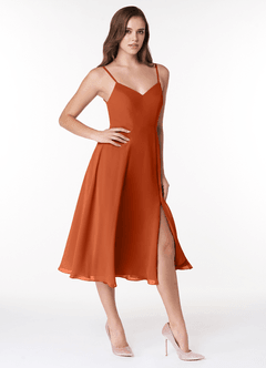 Azazie Clarissa Bridesmaid Dresses Burnt Orange A-Line V-Neck Chiffon Dress image5