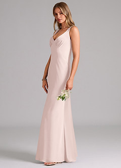 Azazie Kamila Bridesmaid Dresses Blushing Pink A-Line Pleated Stretch Satin Dress image6
