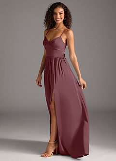 Azazie Zeya Bridesmaid Dresses Sangria A-Line Pleated Stretch Satin Dress image7