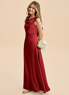 Azazie Kiki Junior Pomegranate A-Line Bow Stretch Satin Dress image3