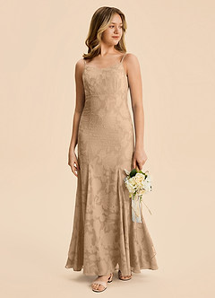 Azazie Lioren Junior Meerjungfrau-Linie Gestreift Blumen-Burnout Kleid Champagner image5