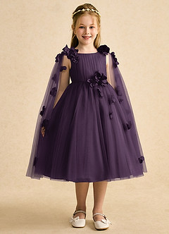 Azazie Staria Flower Girl Dresses Plum Ball-Gown Ruched Tulle Dress image6