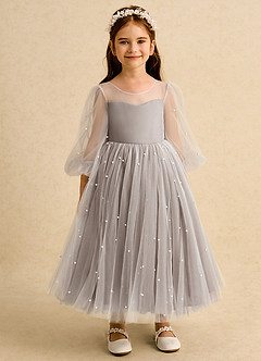 Azazie Trudy Flower Girl Dresses Taupe Ball-Gown Sweetheart Neckline Tulle Dress image6