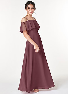 Azazie Maggie Junior Sangria A-Line Off the Shoulder Chiffon Dress image4