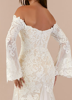 Azazie Arlette Wedding Dresses Diamond White Champagne Mermaid Sweetheart Sequins Tulle Dress image8
