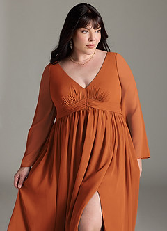 Azazie Teton Abiti da damigella d'onore premaman Abito A-Line Manica Lunga Chiffon Floor-Length image12