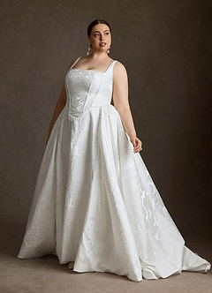 Azazie Delvina Wedding Dresses Diamond White Ball-Gown with Pockets Floral Jacquard Dress image7