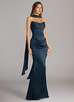 Azazie Sorrel Bridesmaid Dresses Dark Navy Mermaid Strapless Stretch Satin Convertible Dress image3
