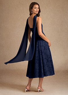 Azazie Lorain Mother of the Bride Dresses Dark Navy A-Line Pleated Floral Burnout Dress image6