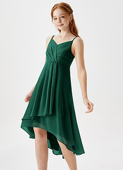 Azazie Mariam Junior Emerald A-Line Pleated Chiffon Dress image1
