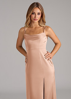 Azazie Callan Brautjungfernkleider Wandelbar A-Linie Plissee Stretch-Satin Kleid Roségold image7