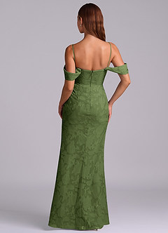 Azazie Johana Robes de demoiselle d'honneur Robe Sirène Convertible en Blumen-Burnout Épaule décolletée Olive image7