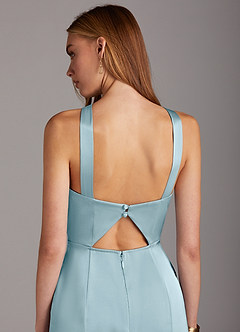 Azazie Elana Final Sale Moody Blue Mermaid Side Slit Stretch Satin Dress image5