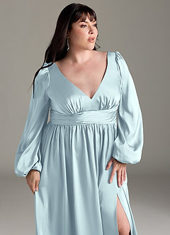 Azazie Norah Robes de demoiselle d'honneur Robe Trapèze en Satin extensible Brume image12