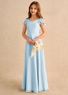 Azazie Nari Girls Formal Abiti da Ragazza di Fiori Abito A-Line in Chiffon Con Maniche Azzurro image3