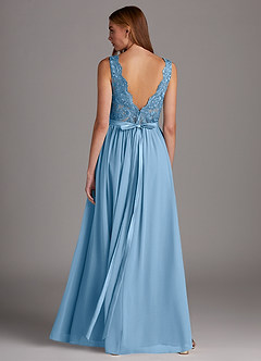 Azazie Elly Abiti da Damigella Abito A-Line in Chiffon Scollo a barchetta in pizzo Blu Acciaio image2
