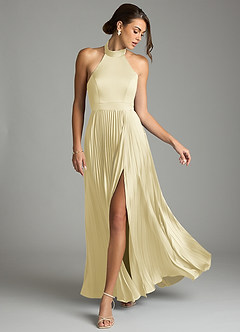Azazie Zienna Brautjungfernkleider A-Linie Plissee Stretch-Satin Kleid Zitronensorbet image3