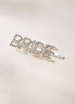 front Pavé Crystal "Bride" & "Mrs" Hair Clip Set