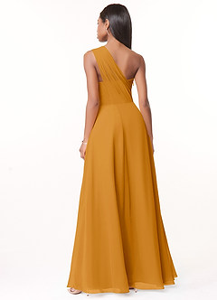 Azazie Ashley Robes de demoiselle d'honneur Robe Trapèze en Mousseline de soie Rayé Caramel écossais image2