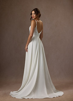 Azazie Caymus Wedding Dresses Diamond White A-Line Scoop Pleated Crepe Back Satin Dress image2