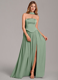 Azazie Cadence Bridesmaid Dresses Matcha A-Line Corset Stretch Satin Convertible Dress image3