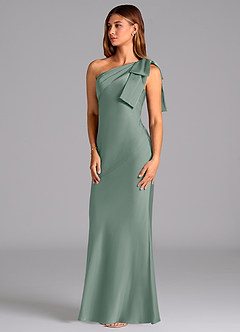 Azazie Yuanna Bridesmaid Dresses Silver Sage Mermaid One Shoulder Stretch Satin Dress image4