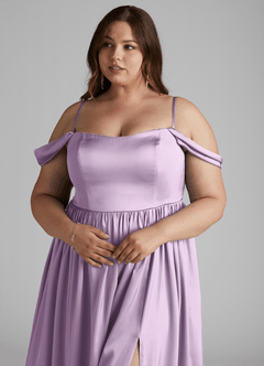 Azazie Morana Brautjungfernkleider Wandelbar A-Linie Schulterfrei Stretch-Satin Kleid Frostiges Flieder image15