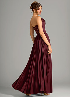 Azazie Saedra Bridesmaid Dresses Cabernet A-Line Corset Stretch Satin Dress image2