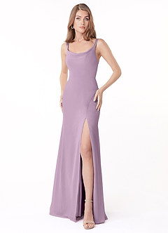 Azazie Salma Final Sale Wisteria Sheath Side Slit Chiffon Dress image1