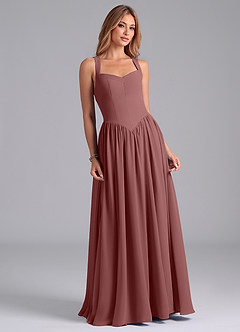 Azazie Francis Robes de demoiselle d'honneur Robe Trapèze en Mousseline de soie Corset Rose Du Désert image4